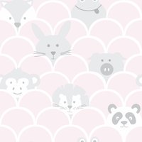 Over the Rainbow Peek a Boo Animals Wallpaper Pink / Grey Holden 91031