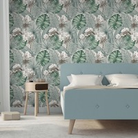 Eden Wallpaper Collection Isla Leaf Grey Muriva M37809