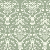 Stag Damask Wallpaper Sage Green Arthouse 923706