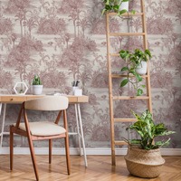 Eden Wallpaper Collection Tropical Toile Red Muriva M37310