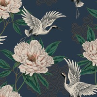 Flying Cranes Wallpaper Navy Grandeco 178301